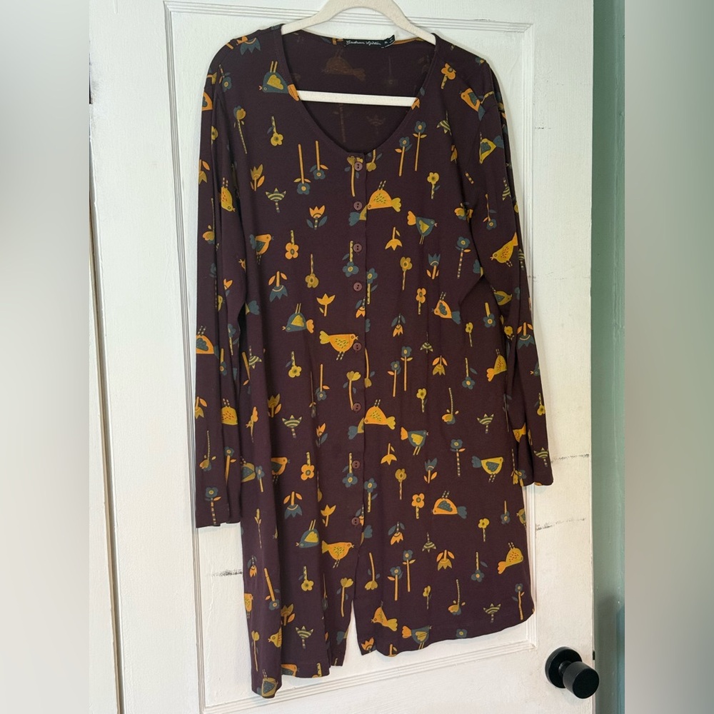 Gudrun Sjoden Aubergine Tunic with Yellow and Blue Pattern